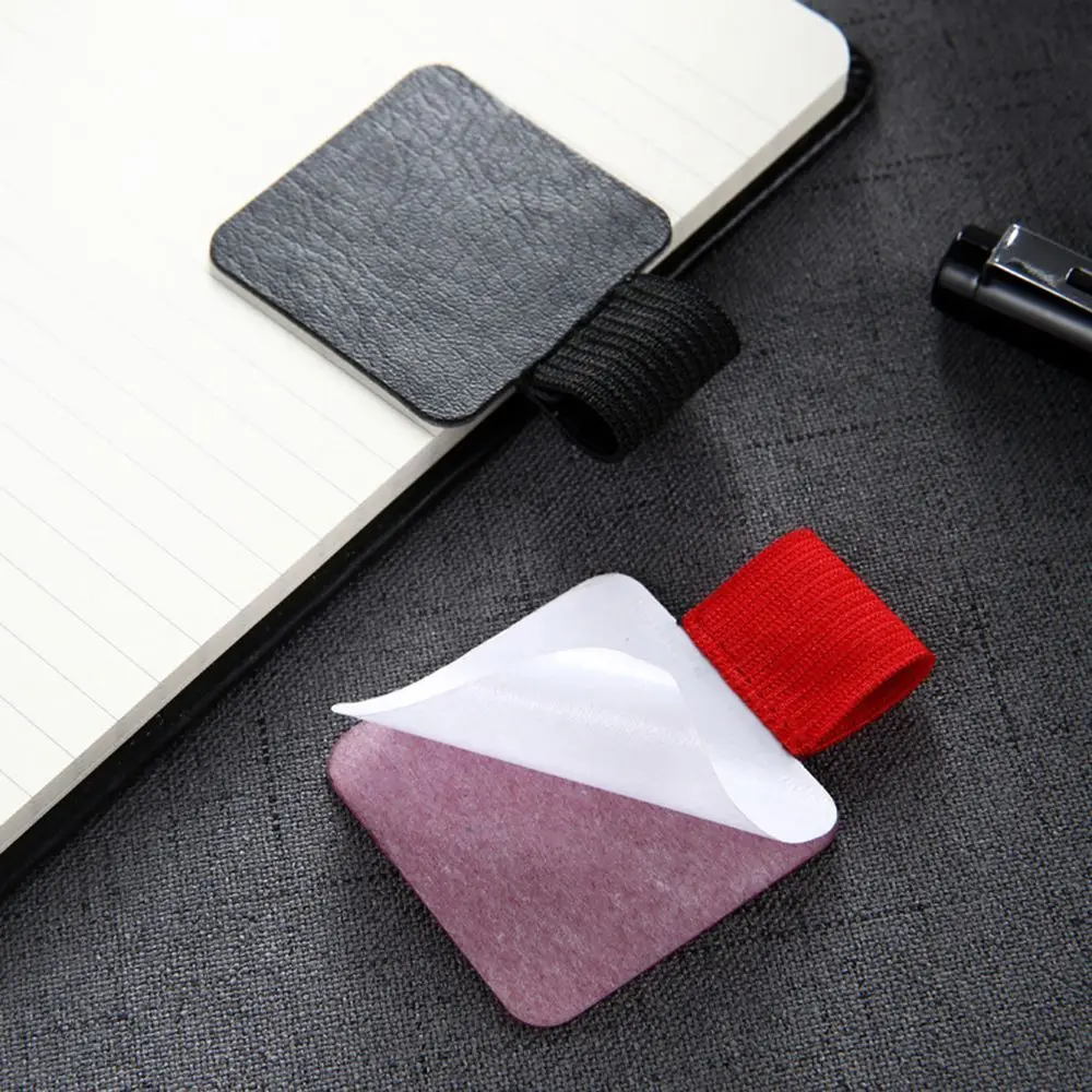 4PCS Adjustable Convenient Stationery Self-adhesive Pen Holder Elastic Loop Leather Pen Clips Notebook
