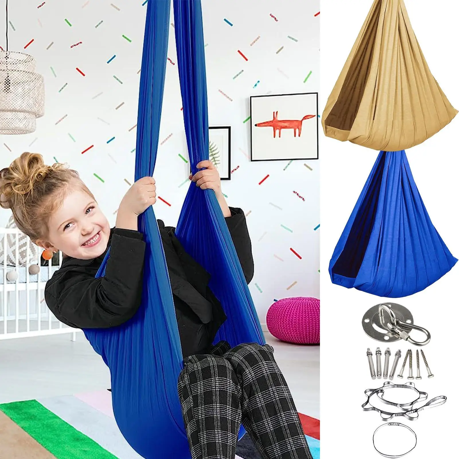 Elastic Swing Hammock Indoor and Outdoor Children's Sensory Hammock Adjustable Swing Hammock Healing & Relaxing Swing