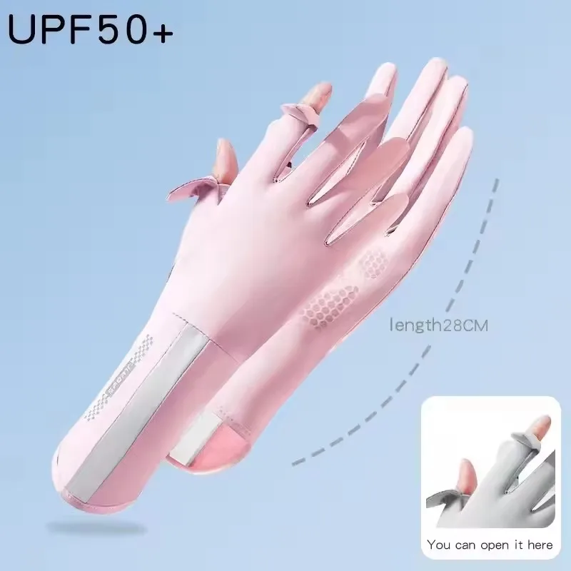 Summer Sunscreen Gloves Women Thin Ice Silk Anti-ultraviolet Dew Finger Touch Screen Driving Riding Non-slip Breathable UPF 50 image 6