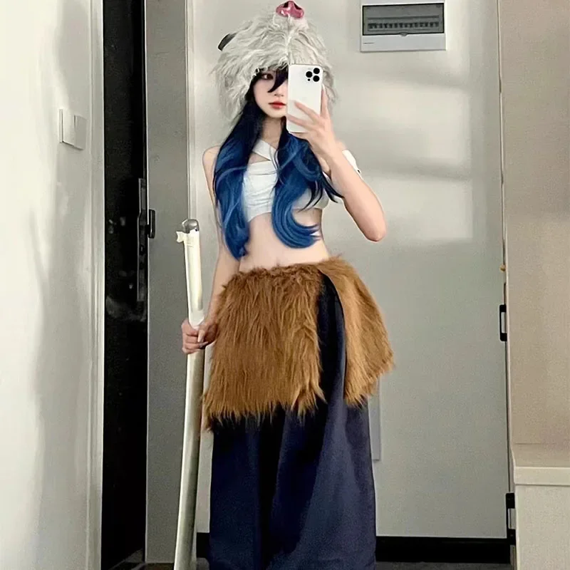 Disfraz de Cosplay de Anime Demon Slayer Hashibira Inosuke, Uniforme de Inosuke, Peluca, Máscara de Cerdo, Disfraz de Halloween y Carnaval para Mujer