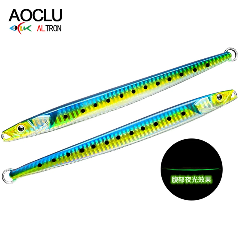 AOCLU Sardine Shape Speed Metal Jig 60g 80g 130g 150g Luminous UV Glow No Hook Hard Bait Sinking Stick Lures Boat Bass Fishing