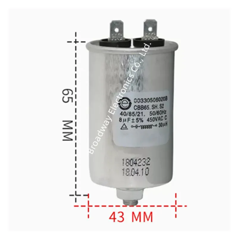 CBB65 full-automatic washing machine start capacitance 450V 8UF 10UF 11UF 12UF 13UF 14UF 15UF 16UF 20UF Single insert with screw