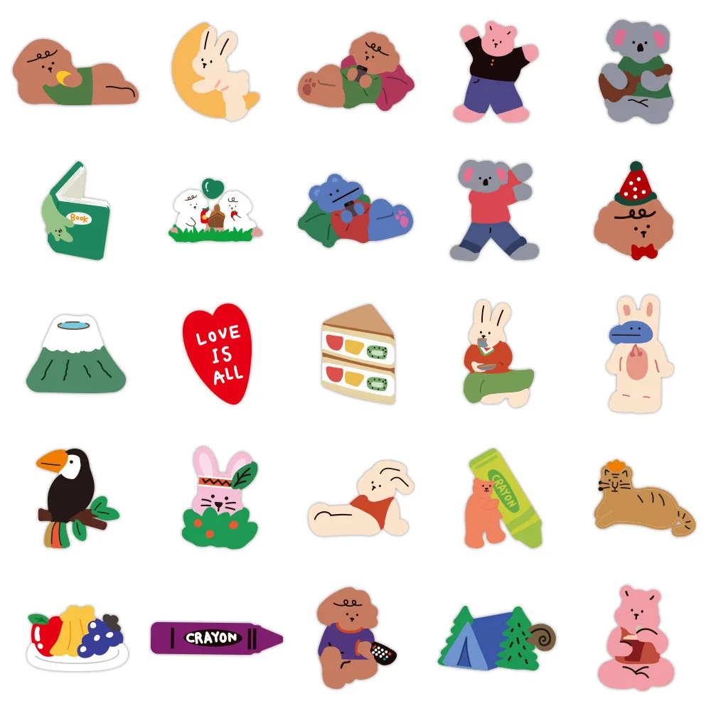 50/100Pcs/Pack INS Cartoon Cute Kawaii Bear Rabbiit Stickers PVC Waterproof Stickers Decals For Kids Boys Girls Toys Gifts