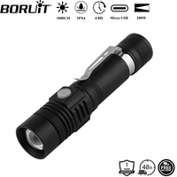 BORUiT C6 1000LM LED Zoomable Flashlight Mirco USB Rechargeable Torch Waterproof Camping Fishing Emergency Lantern