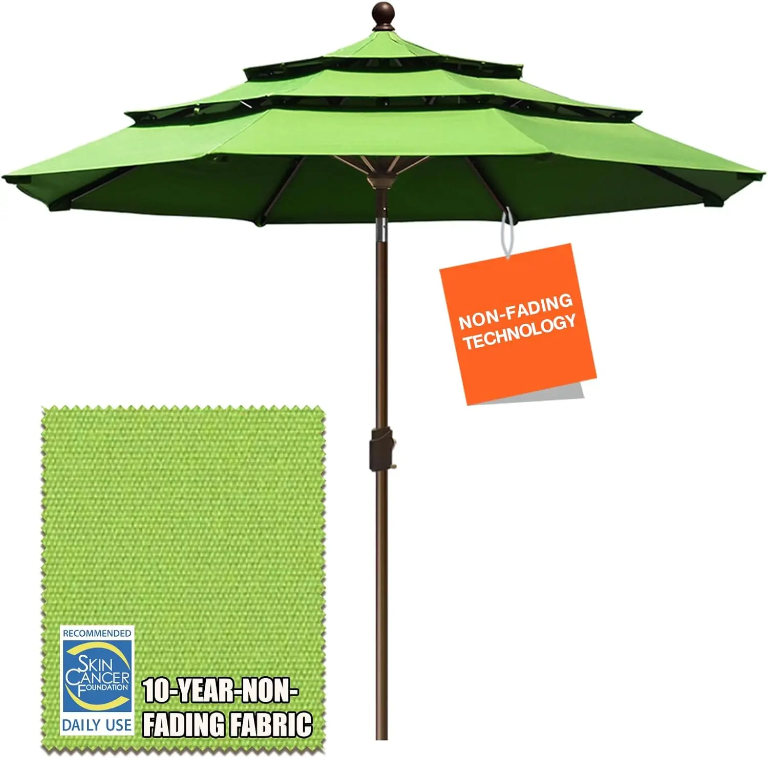 EliteShade USA 10-Year-Non-Fading 9Ft 3 Tiers Market Umbrella Patio Umbrella Outdoor Table Umbrella with Ventilation,Macaw Green