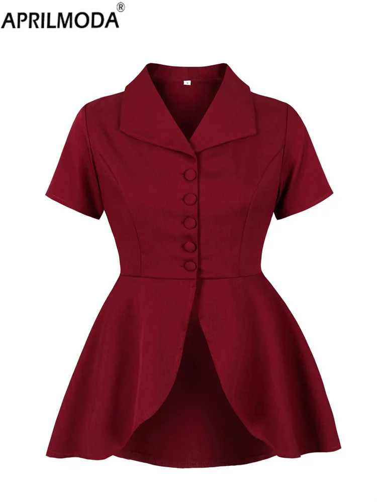 

Элегантные женские рубашки нестандартной формы с коротким рукавом, однобортный женский топ на пуговицах, летняя мода 1950-х годов, винтажные рубашки с рюшами, верхняя одежда