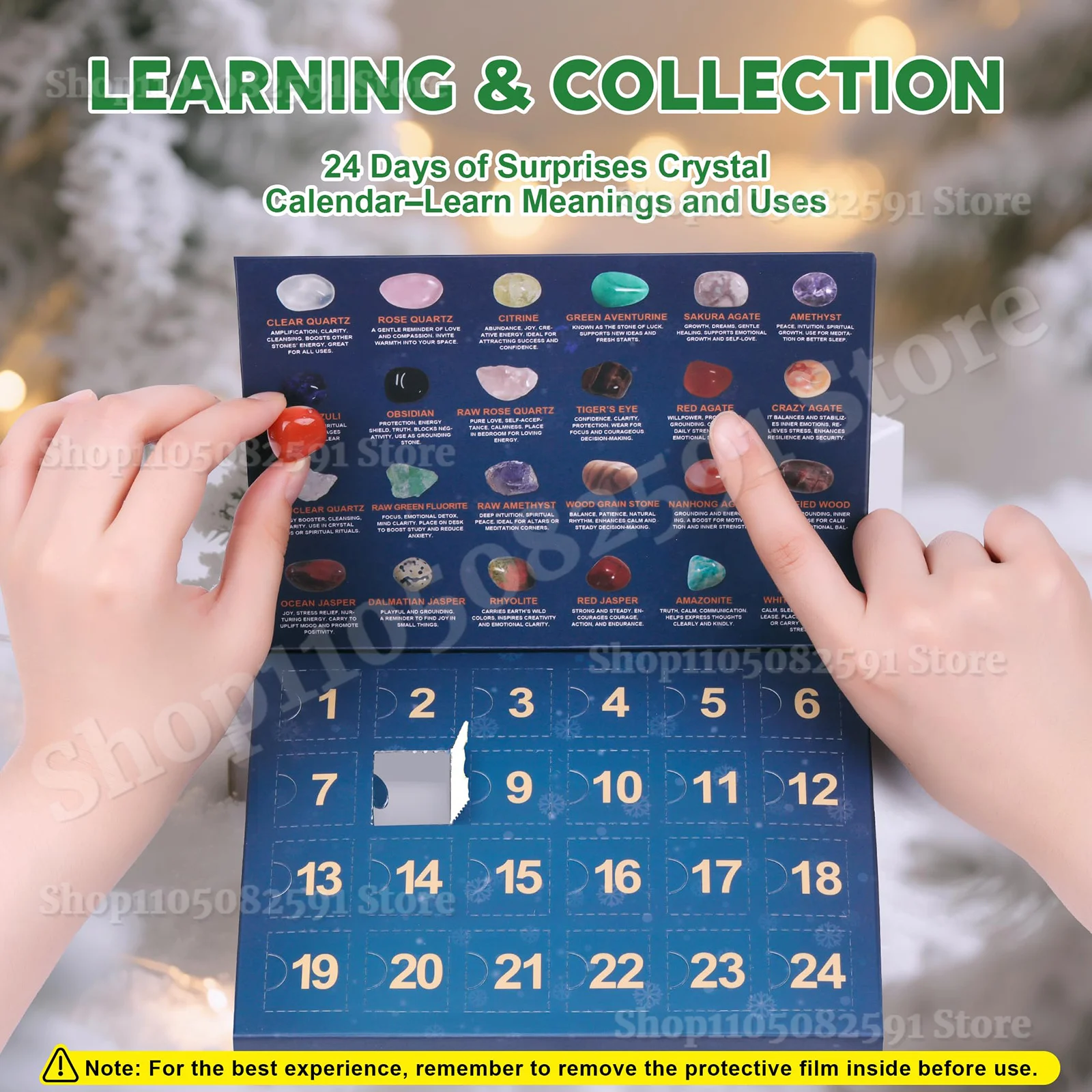 

Christmas Advent Calendar Children's Crystal 24 Natural Gemstones & Healing Stones Themed Educational Holiday Countdown Decor