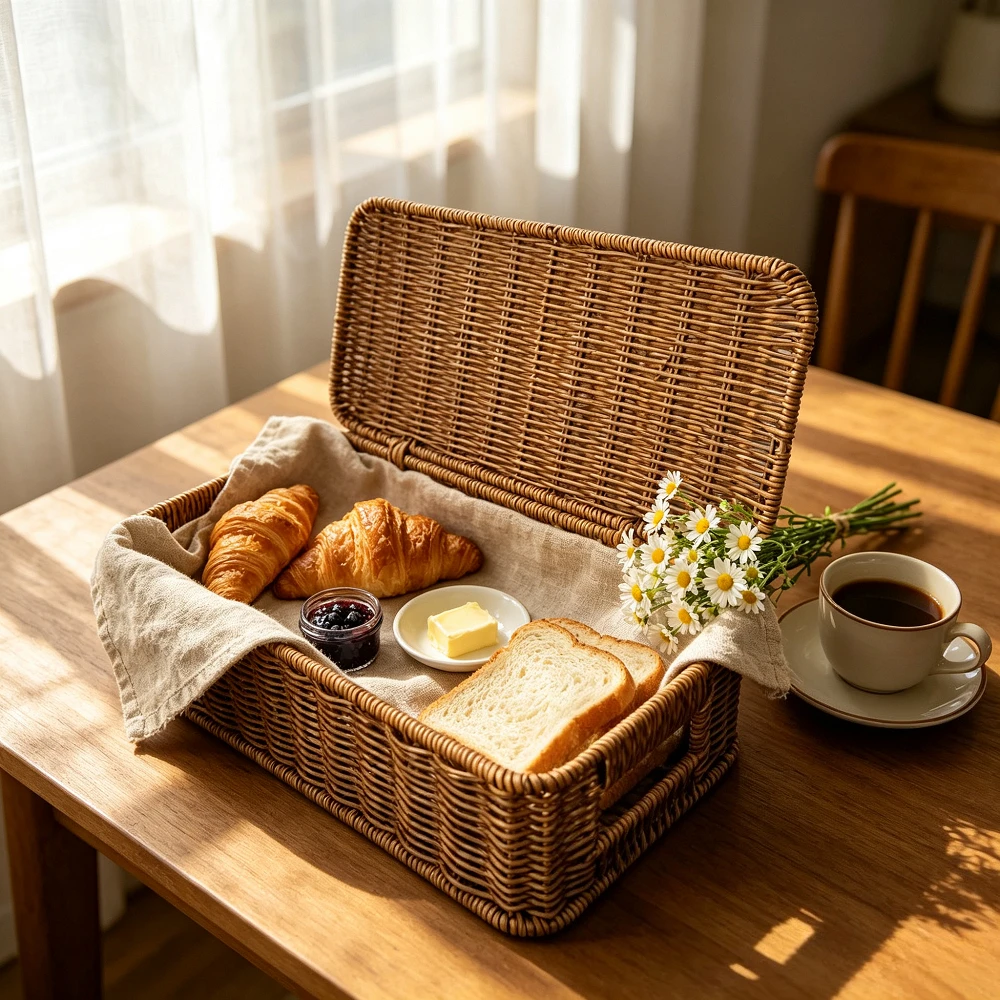 Handwoven Rectangular Imitation Rattan Storage Basket Handle Home Bedside Organizer Box For Kitchen Closet Holiday Gift Package