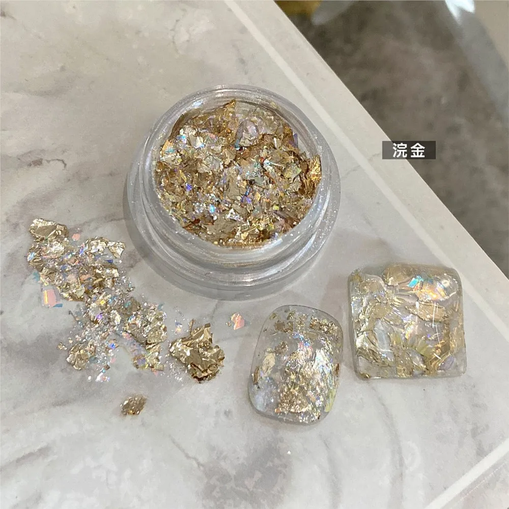 4병 반짝이는 골드 실버 포일 오팔 네일 글리터 플레이크 불규칙한 얼음 크리스탈 오팔 스팽글 요정 무지개 빛깔의 네일 장식 U4/