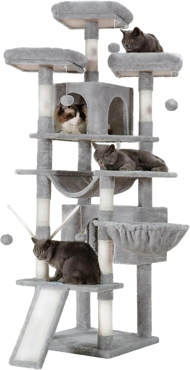 Árvore para gatos, torre grande para gatos XL de 71 polegadas para gatos internos, casinha para gatos multinível com 3 poleiros acolchoados, arranhador grande