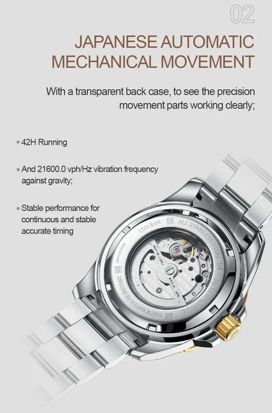 NAVIFORCE S1003 SGB luxury Automatic mechanical men watch with 24 hour function full steel strap wristwatch Relojs