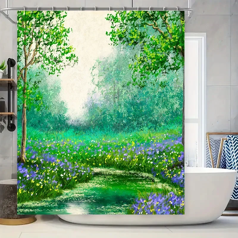 Rainforest Escape Shower Curtain Greenery Wildflowers Bath Decor with Hanging Rings Home Decoration for Bathroom 69 x 72 InchesV