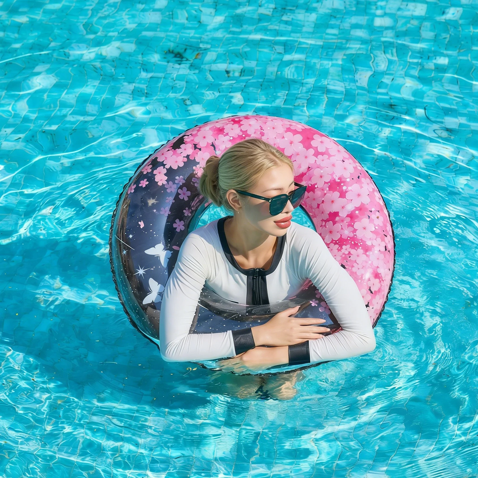 Flotador Inflable con Diseño de Flor de Cerezo para Piscina, Flotadores Inflables para Piscina, Tubo Inflable para Nadar, Flotadores para la Playa en Verano, Artículos para Fiestas Preppy