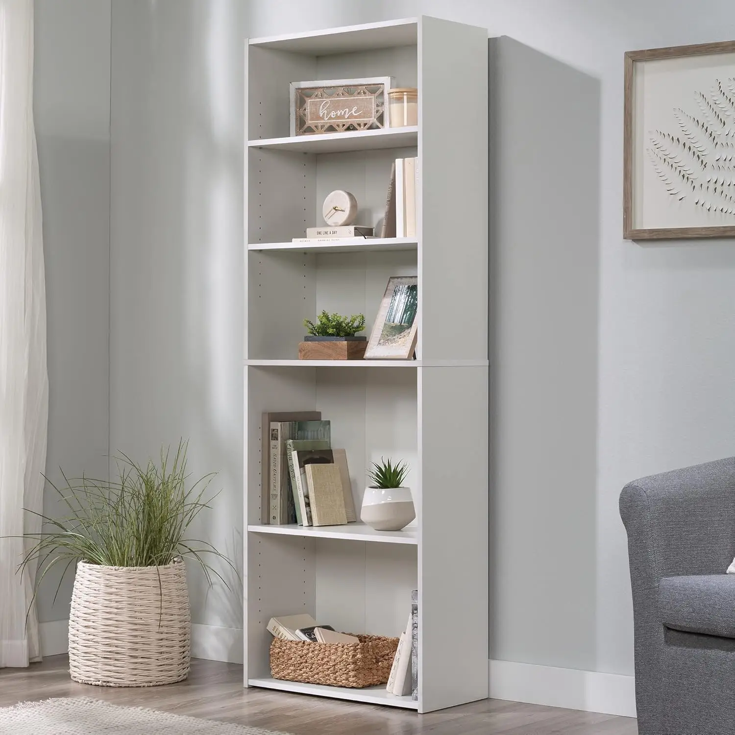 Sauder Beginnings 5 Bookcase/Book shelf, L: 24.57" x W: 11.50" x H: 71.18", Soft White finish