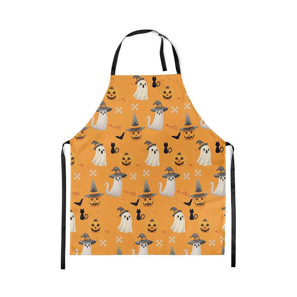 

Happy Halloween Kitchen Apron Watercolor Cute Ghost Cat Waterproof Apron for Adults Cartoon Pumpkin Animal Decor Apron