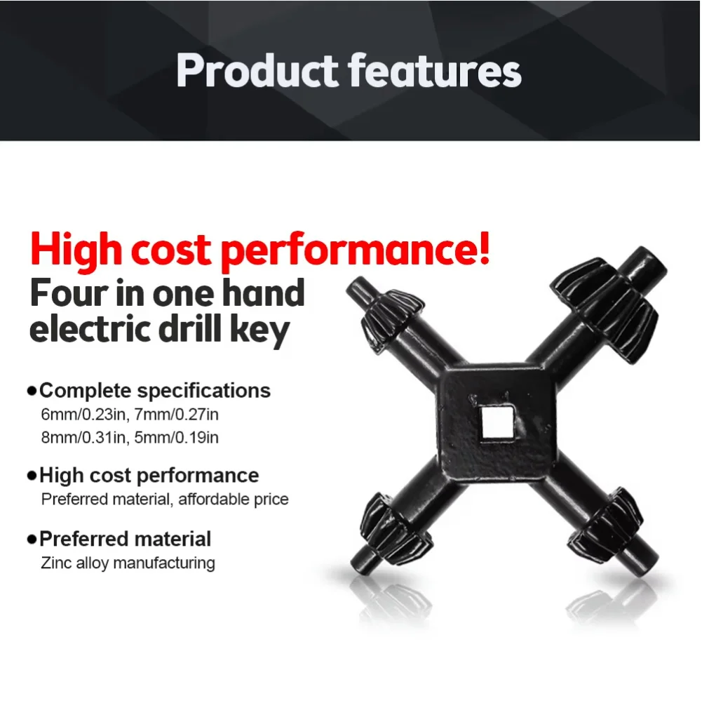Klucz do uchwytu wiertarskiego 4 w 1. Wielofunkcyjny klucz do uchwytu wiertarskiego elektrycznego. Przenośny klucz do uchwytu wiertarskiego. Uniwersalne narzędzie ręczne