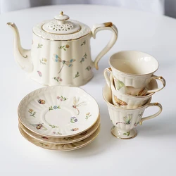 British European French Ceramic Coffee Cup And Dish Set Afternoon Teapot Dessert Teapot Coffee Mug Teacup Pot Kitchen Drinkware