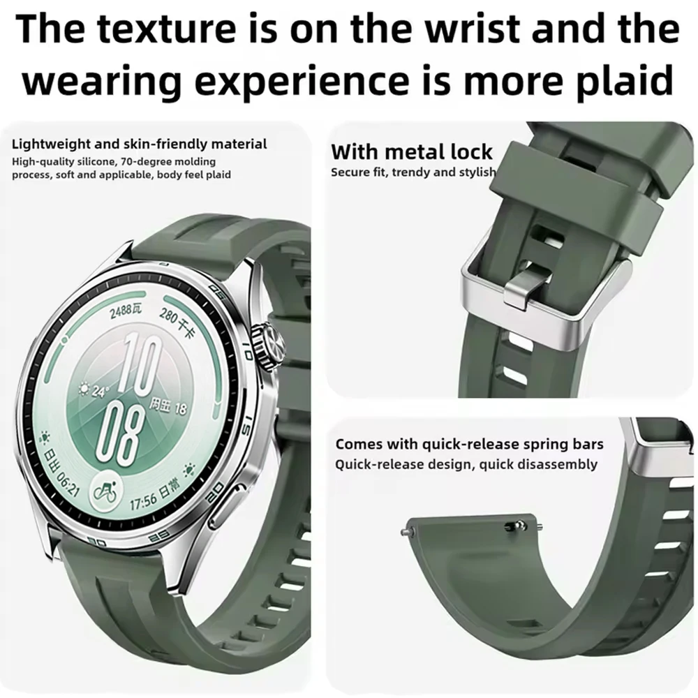 22mm Sports Silicone Strap for Huawei Watch 5 GT7-6 Pro/GT7-6-5 46mm Replaceable Comfortable Band for Amazfit Bip 6-5/Balance 3