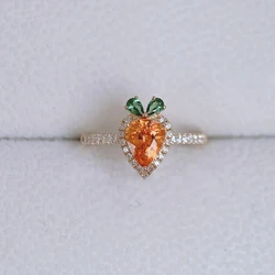 Light luxury carrot rings for women sweet sterling silver 925 inlaid yellow gemstone romantic engagement jewelry girlfriend gift