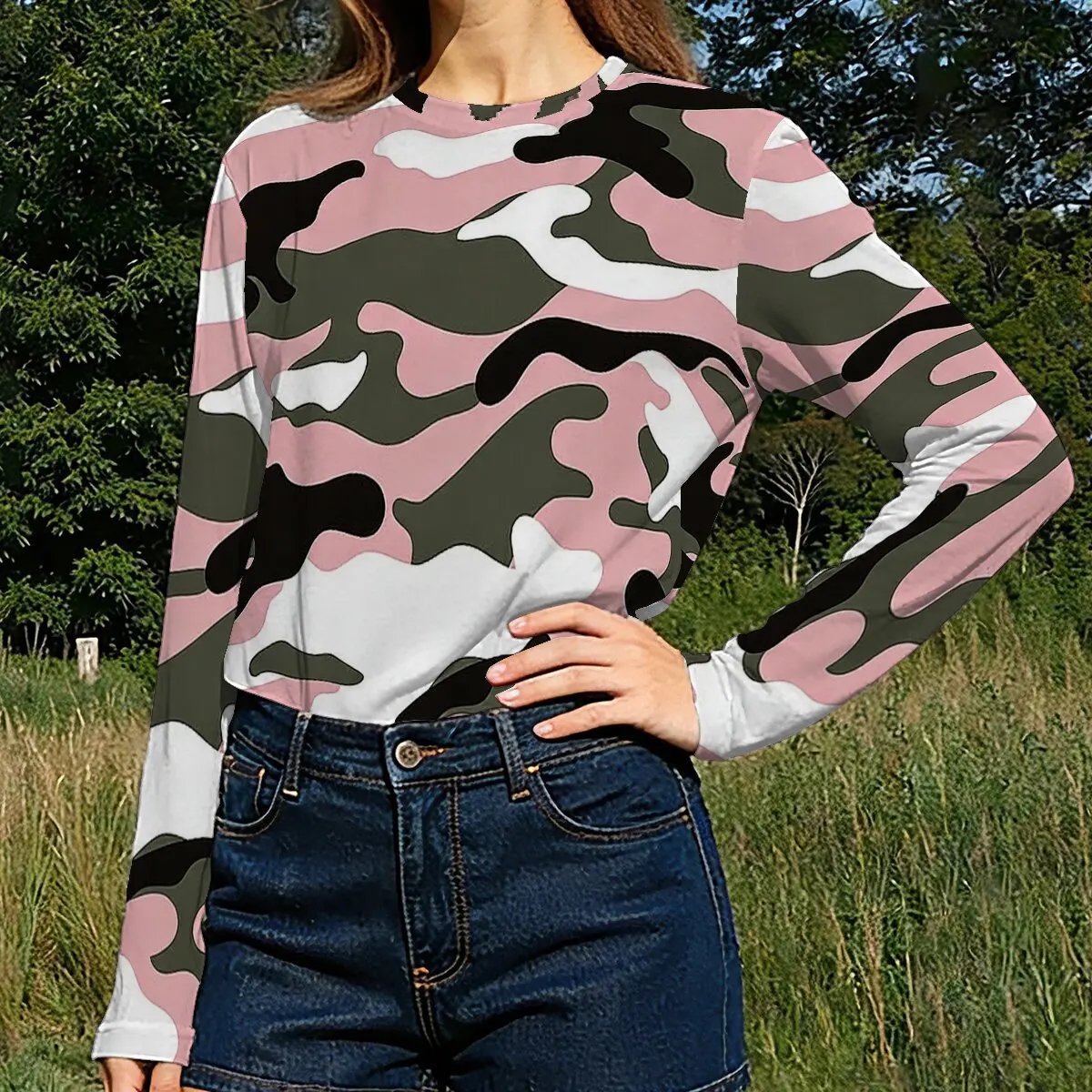 Women's long-sleeve top for autumn and winter, with stylish color-blocking pattern, suitable for sports, fitness and outdoor