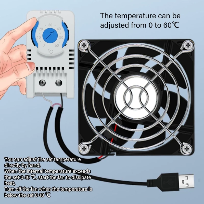 80mm USB Quiet Cabinets Cooling Fan System with 0-60℃ Adjustable Temperature Control for Home Theater Cabinet House