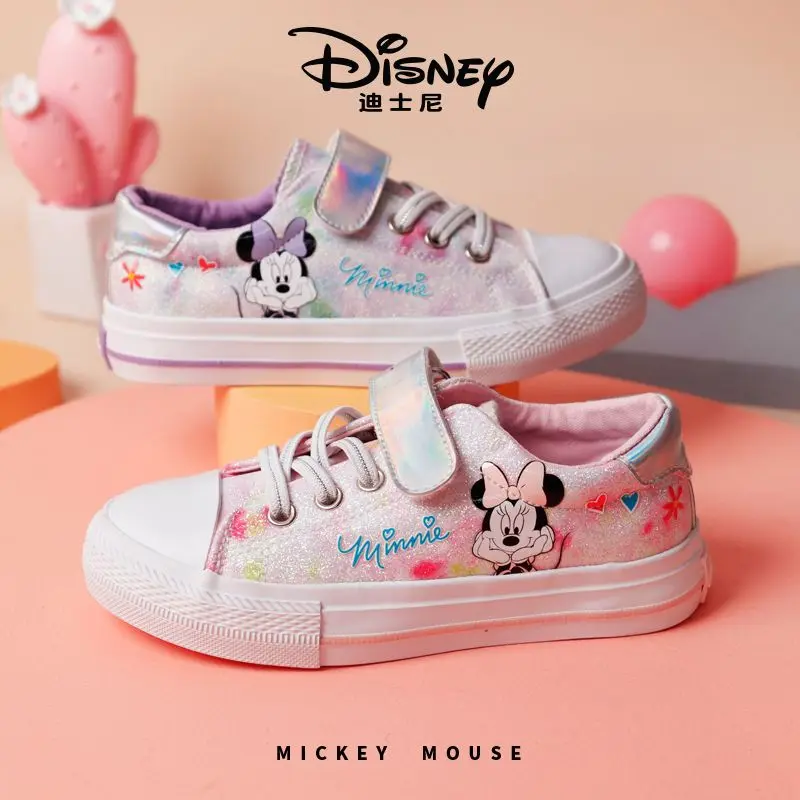 2024 new Minnie Mouse Spring Children\'s Pink purple Shiny Cloth Girls Baby Canvas Shoes кроссовки детские