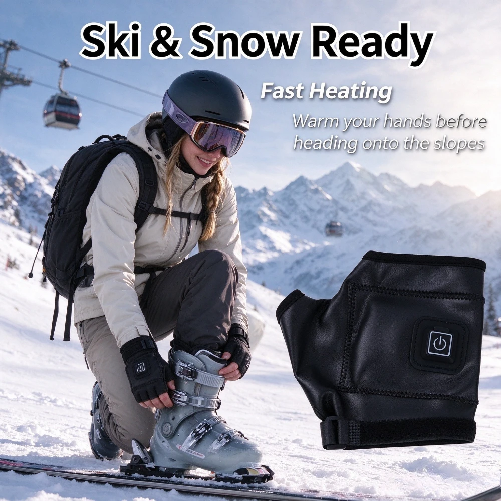 1 Pair Electric Heated Ski Gloves Fast Heating Fingerless Mittens with Power Button for Winter Snowboarding Outdoor Sports & Cold Weather Protection
