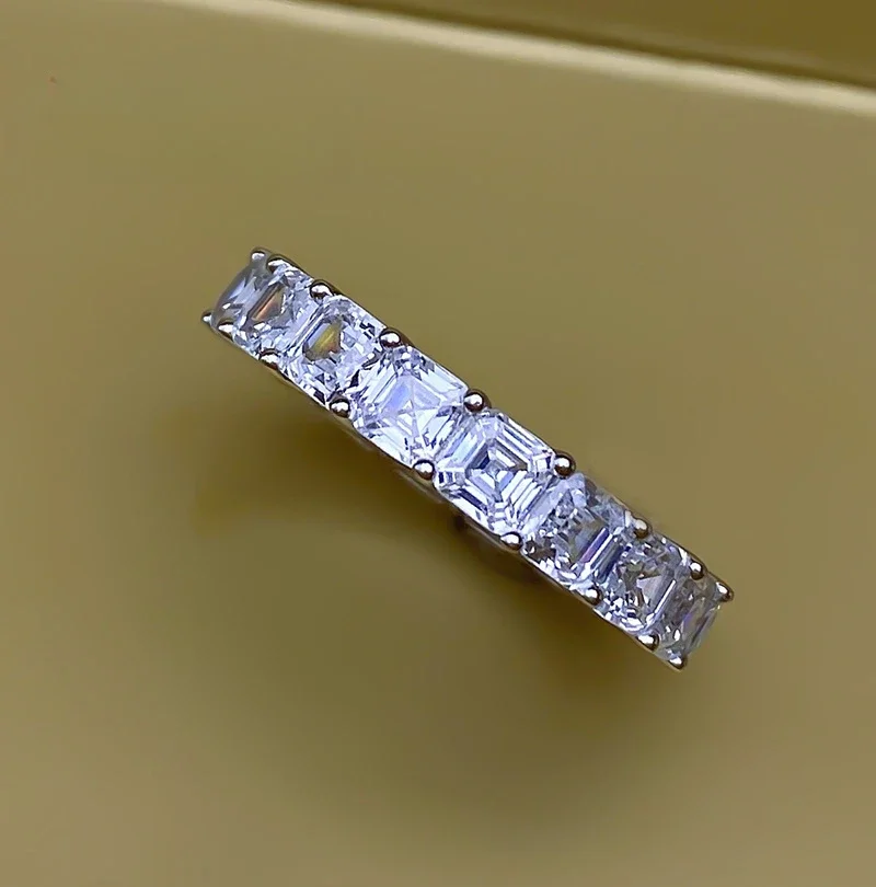 925 Silver Princess Square Full Diamond Rock Sugar Ring High Carbon Diamond Single Row Diamond Stacked Wedding Jewelry Wholesale