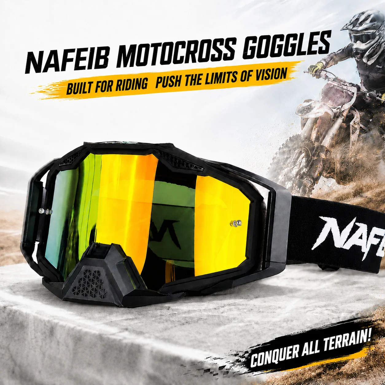 

Motorcycle Goggles for Men, Dirt Bike Accessories, Riding UV400 Glasses, Cycling for Motocycles, Mountain BikesBicycles, MX AT
