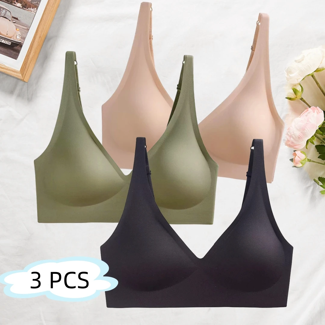 

3 PCS Bra Traceless Underwear Women's French Style Sexy No Steel Ring Small Chest Gathering Auxilum Adjustable