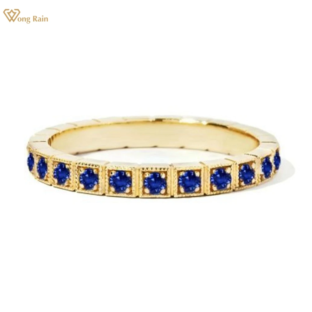 

Wong Rain Solid 925 Sterling Silver 2 MM Sapphire Ruby Emerald High Carbon Diamond Gemstone Row Ring for Women Fine Jewelry Band