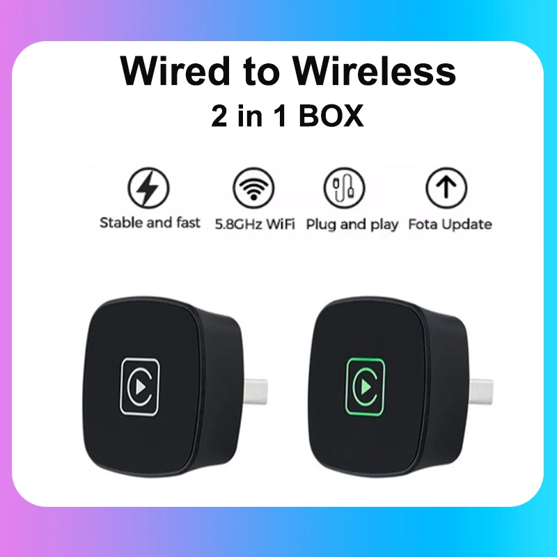 

2 in 1 AI Box Mini Adapter Wired to Wireless Carplay&Android Auto Plug and Play WiFi Smart Dongle Compatible with 99% Cars