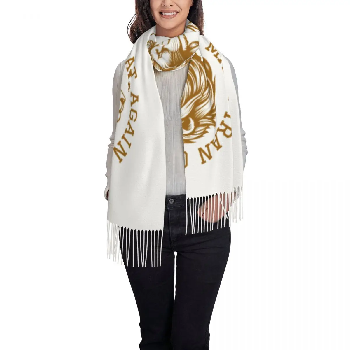 Make Iran Great Again Lion Scarf Warm Shawl Wraps with Tassel Men Women Popular Head Scarves Winter Custom Bufanda