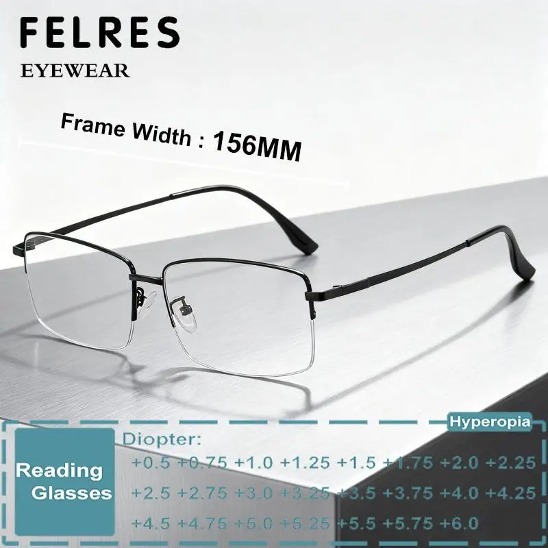 

Расширенные 156 мм очки для чтения из титанового сплава с защитой от синего света, мужские деловые полурамные очки для дальнозоркости, прозрачные очки по рецепту