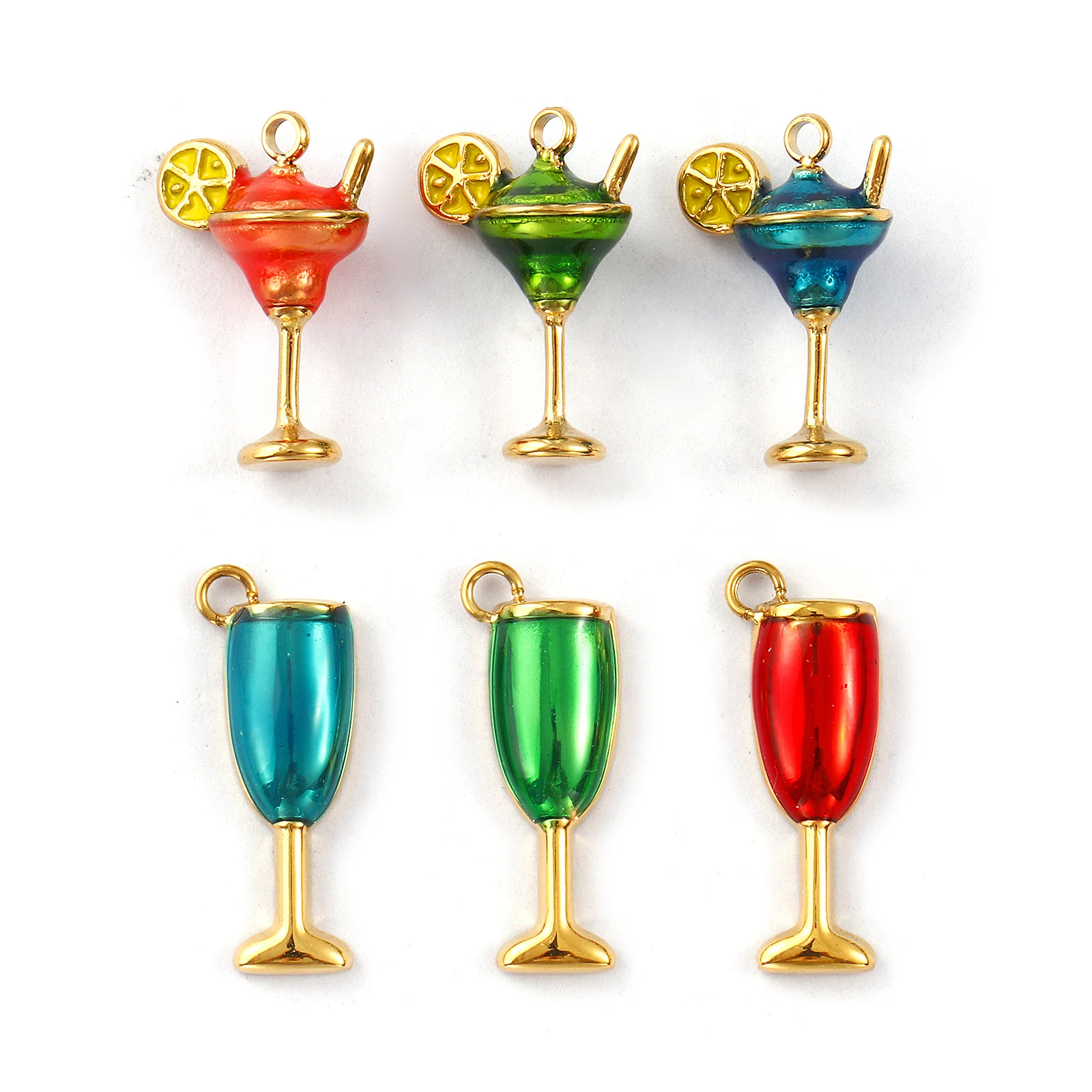 1 Piece 304 Stainless Steel Charms 18K Gold Plated Enamel Wine Glass Lemon Slices Pendants For DIY Necklace Jewelry Making