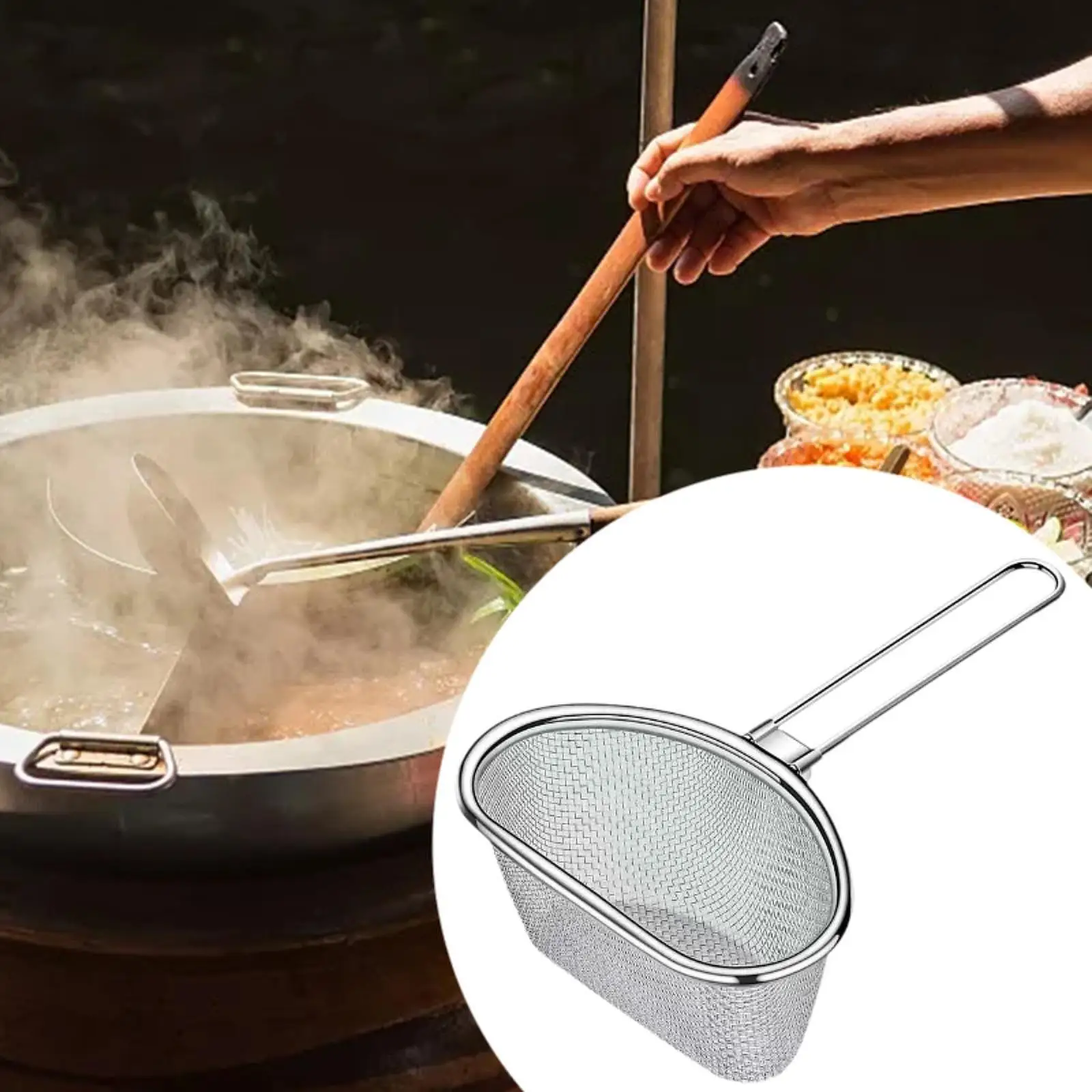 Fine Wire Mesh Food Strainer Multifunction Pasta Basket Sieve Hook Stainless Steel Food Colander Pasta Boil Basket for Frying