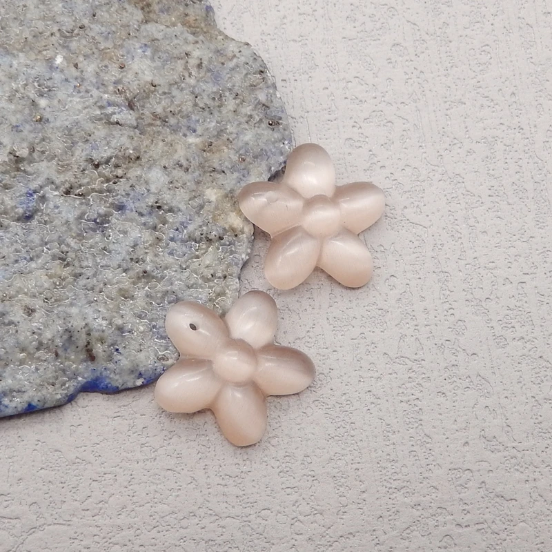 Semiprecious Stone Cymophane Earring Beads,Fashion Jewelry Carved Flower Earrings Accessories For Women 18x6mm 3g