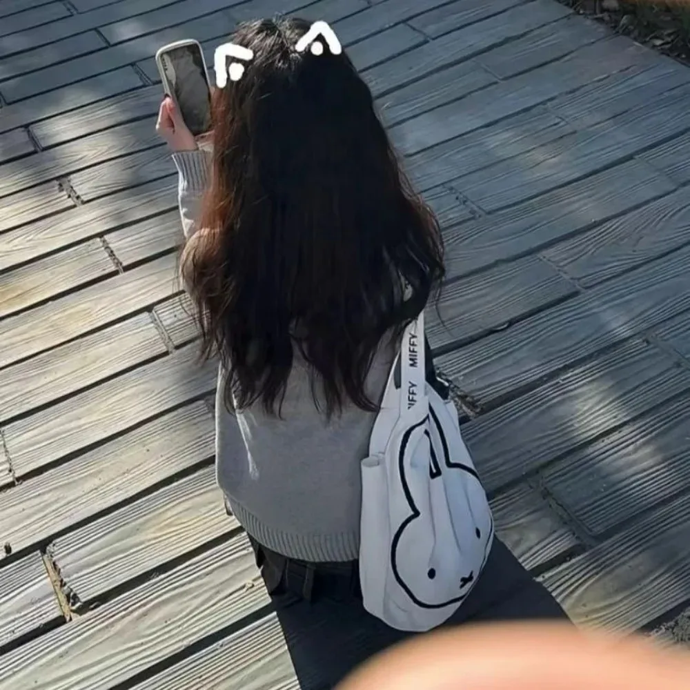 Bonito miffy kawaii bolsa de lona alta capacidade sacos de um ombro versátil bolsa escolar moda bolsa de ombro presente da menina