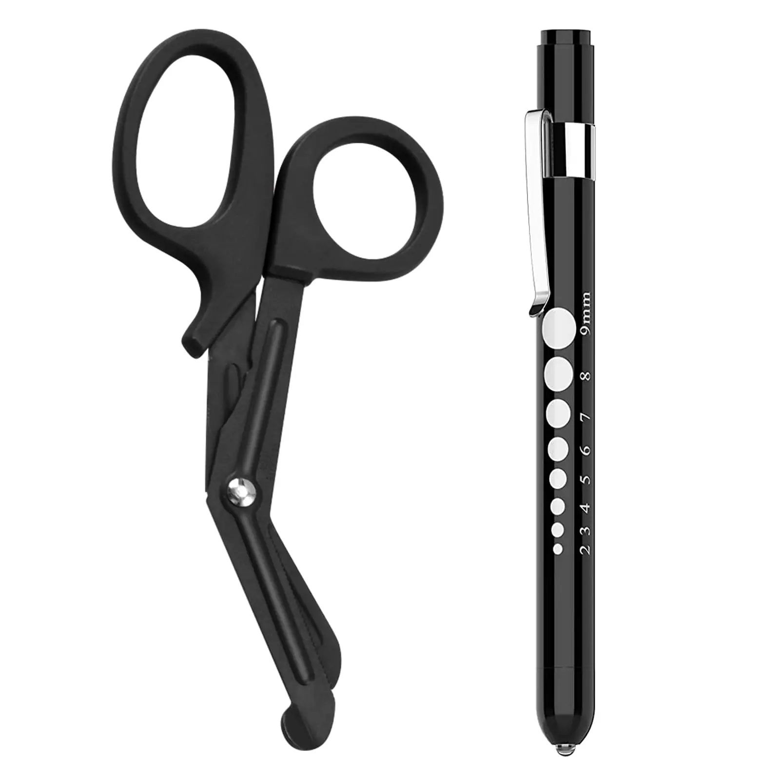 2 Pcs Medical Scissors and Penlights for Nurses Medical Supplies with One Medical Pen light, One 6 inches Scissors Trauma Shears