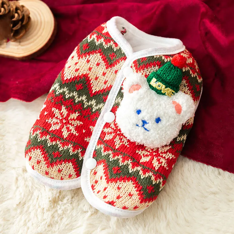 Christmas Autumn and Winter Dog Clothing Three-dimensional Teddy Bear Small Puppy Warm Knit Sweater Cardigan Pet Clothing