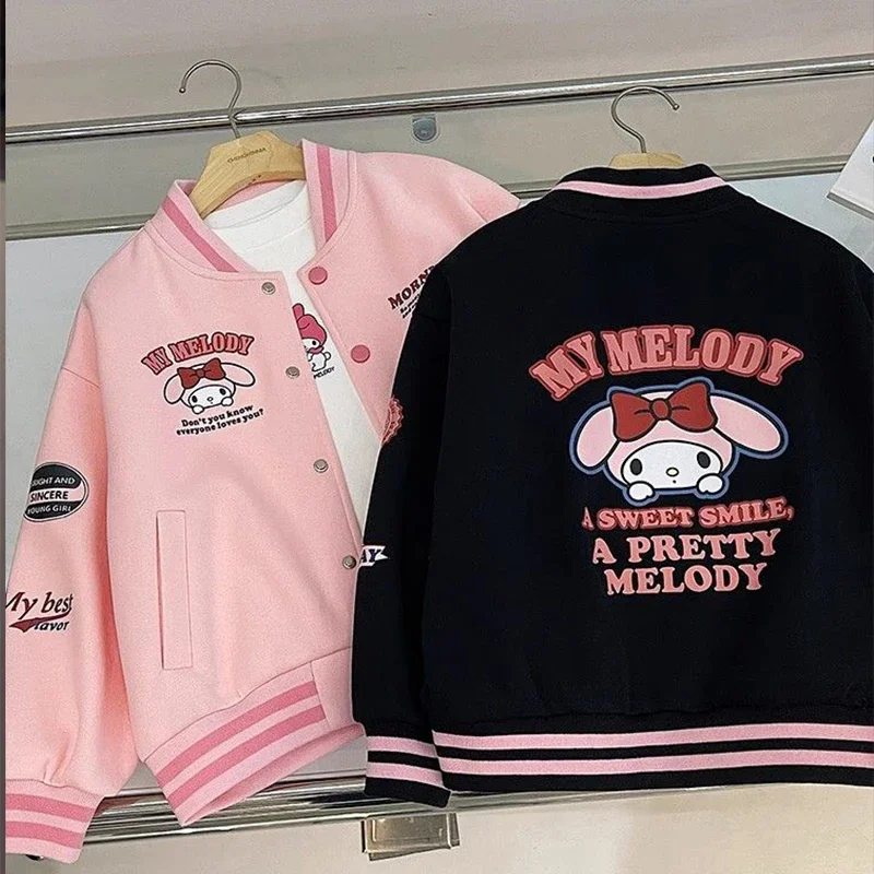 

My Melody Girls Baseball Jacket Kawaii Sanrio Anime Autumn Long-Sleeved Clothes Cartoon Cute Coat Printed Jacket Gift for Kids