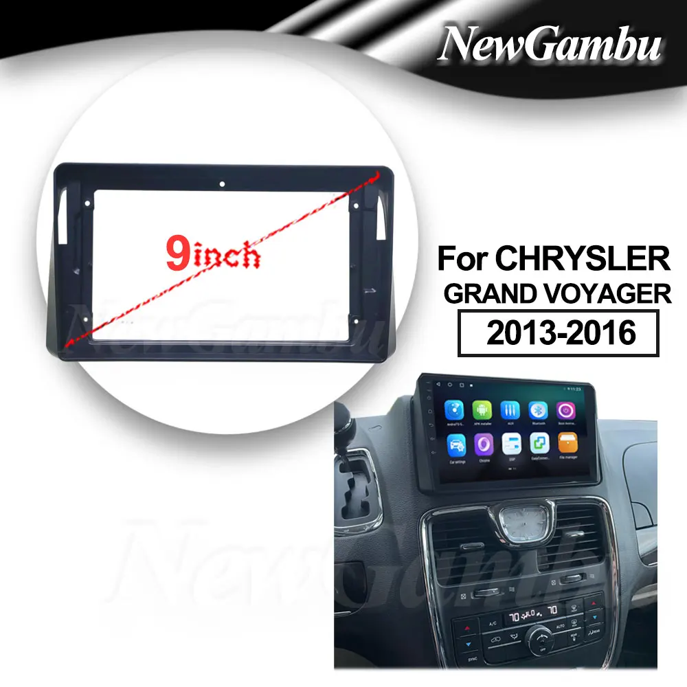 Marco de fascia de 9 pulgadas para CHRYSLER GRAND VOYAGER 2013-2016, sin cable, kits de embellecedores de salpicadero, panel de fascia, pantalla de reproductor de radio 2 Din