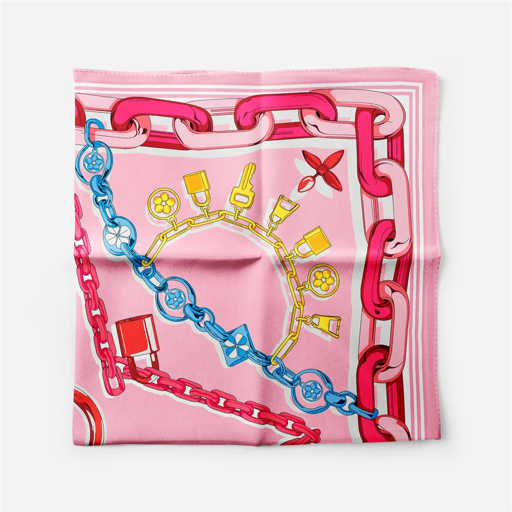 53CM Twill Silk Scarf Woman Painting Square Scarves Wraps Bandana Small Hijabs Silk Foulards Tie Headband Neckerchief Bandana