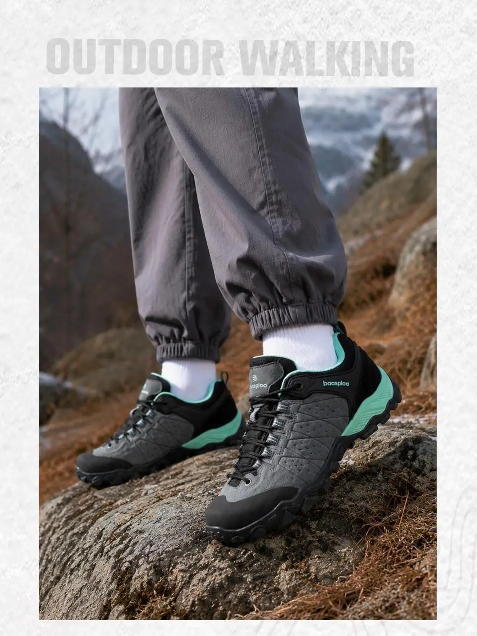 Baasploa Damen-Wanderschuhe, Wildleder, wasserdicht, Trekking-Sneaker, Damen-Sneaker, bequem, rutschfest, verschleißfest, Outdoor-Sneaker – Detail 14