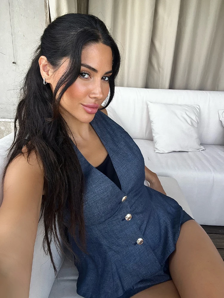 

HH женские повседневные шорты, комплект с v-образным вырезом, однобортные топы без рукавов + шорты с высокой талией и карманами на молнии, женский модный льняной костюм