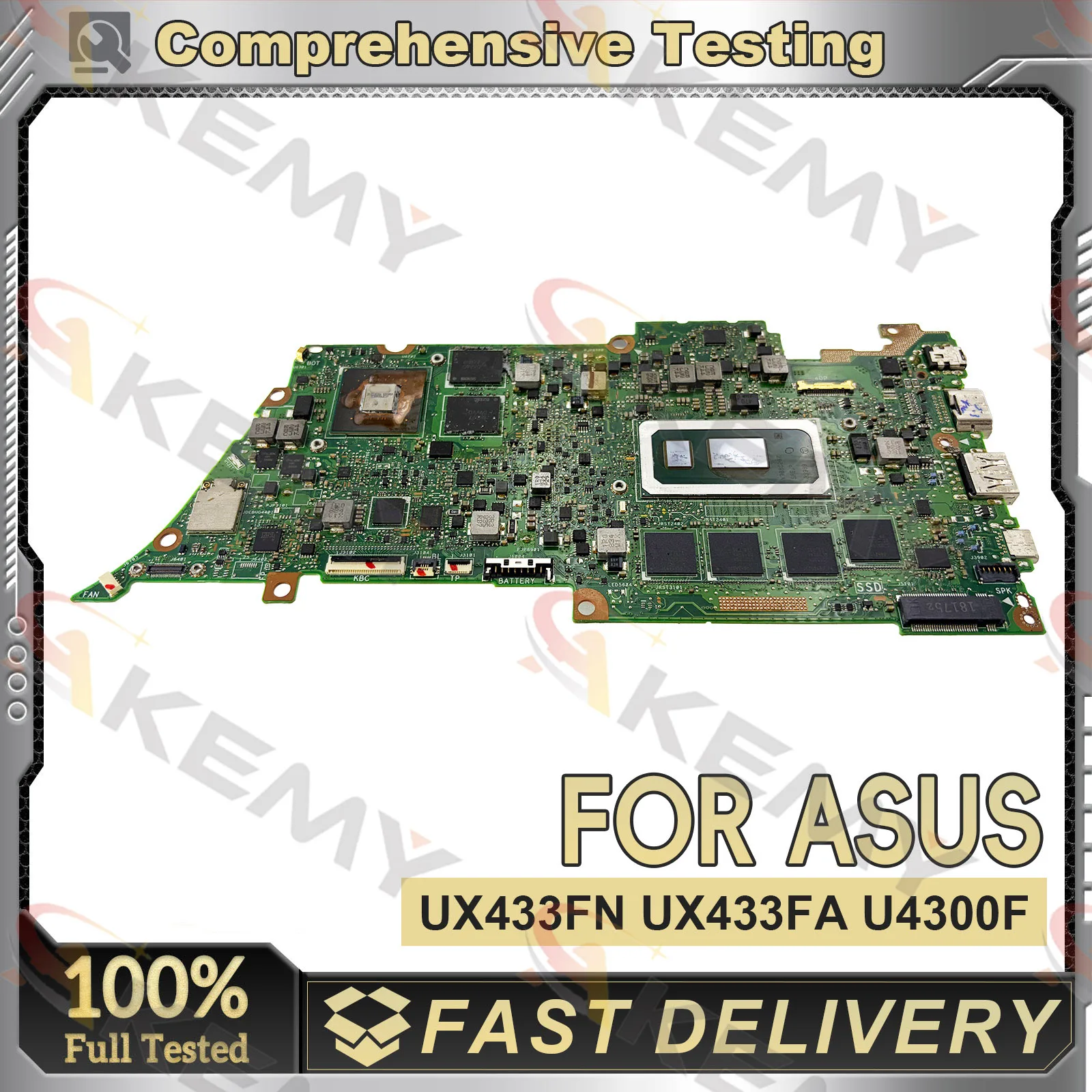 UX433FN Laptop Motherboard For ASUS ZenBook UX433F U4300F UX433FN Notebook Mainboard With I3 I5 I7 CPU fast ship 100% tests OK