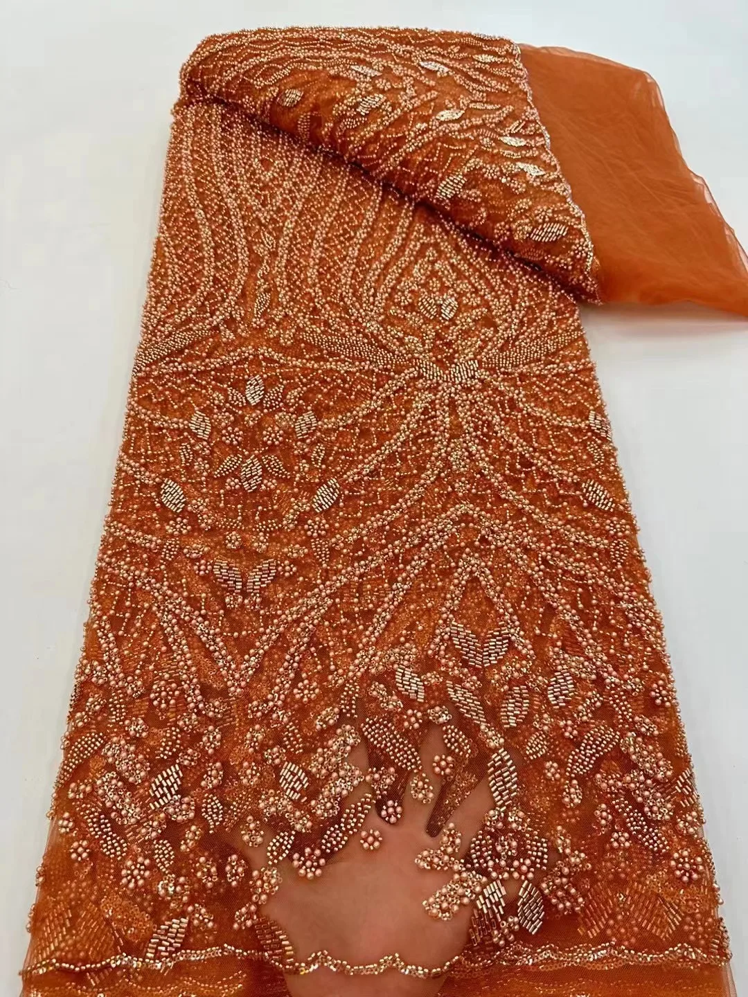 

Brown Luxurious African Sequins Beaded Groom Tulle Lace Fabric, French Embroidery Beads, Party Dress Sewing, High Quality, 2023