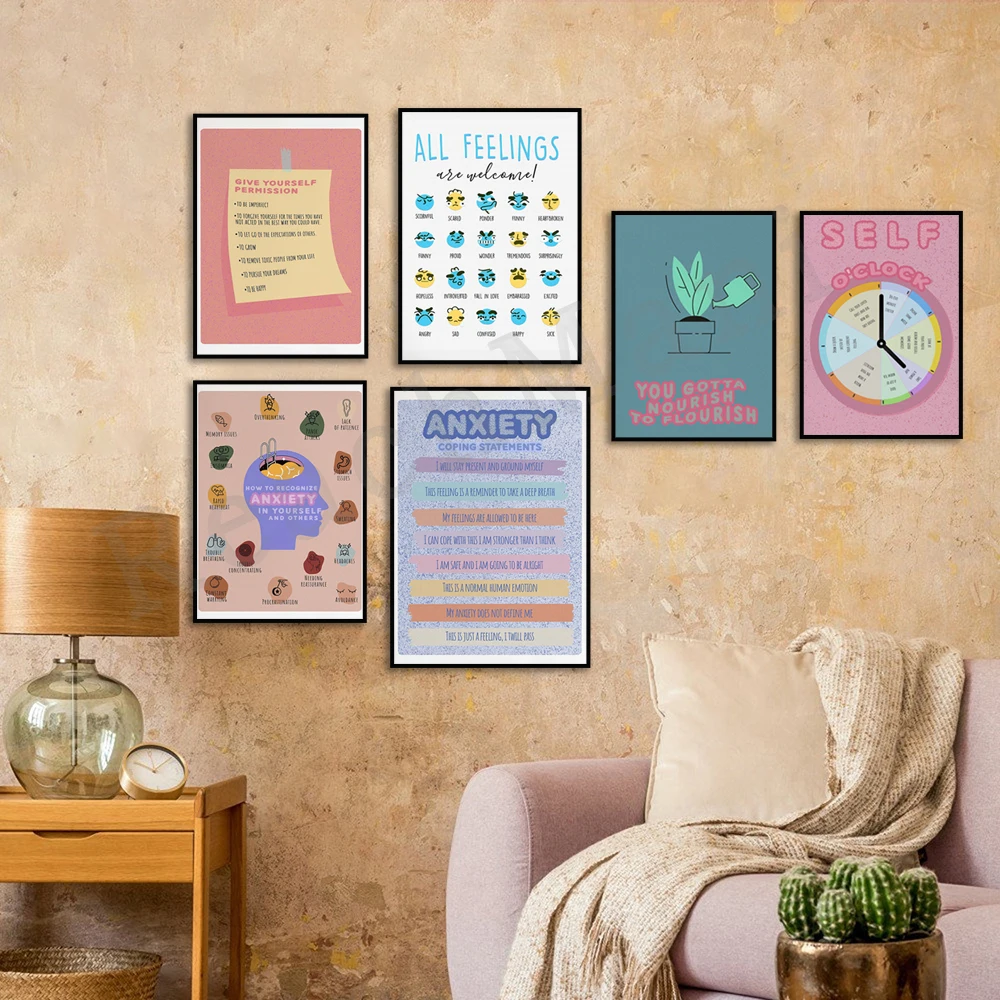 Anxiety Relief Growth Mindset Mental Health Psychology Self-Care Counselor Prints Inspirational Wall Art Therapy Posters