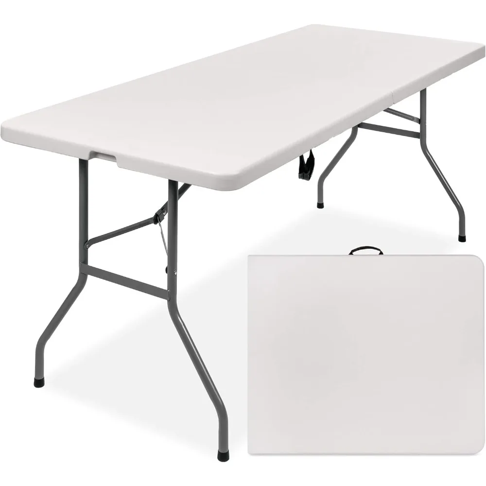 

6ft Plastic Folding Table, Indoor Outdoor Heavy Duty Portable w/Handle, Lock for Picnic, Party, Camping - White