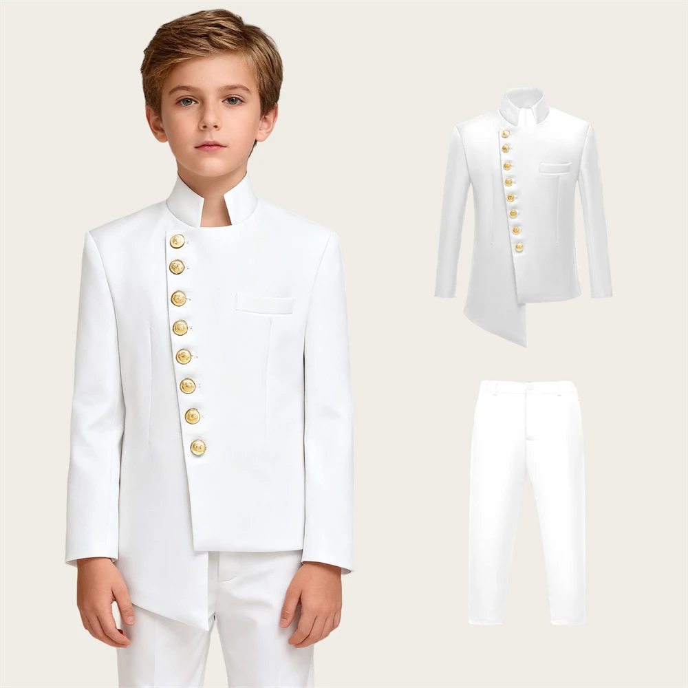 Kids' Two - Piece Suit Set: Royal Blue Jacket with Gold Buttons & Pants, Formal Outfit for Boys